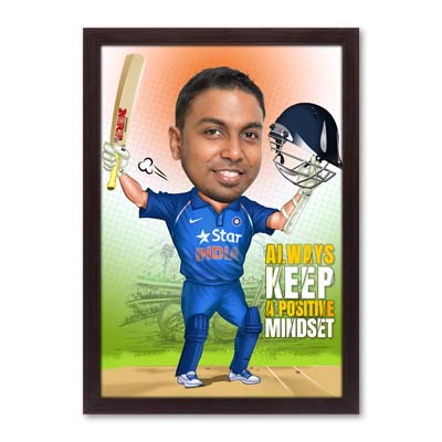 Cricket Fan Caricature Large Frame