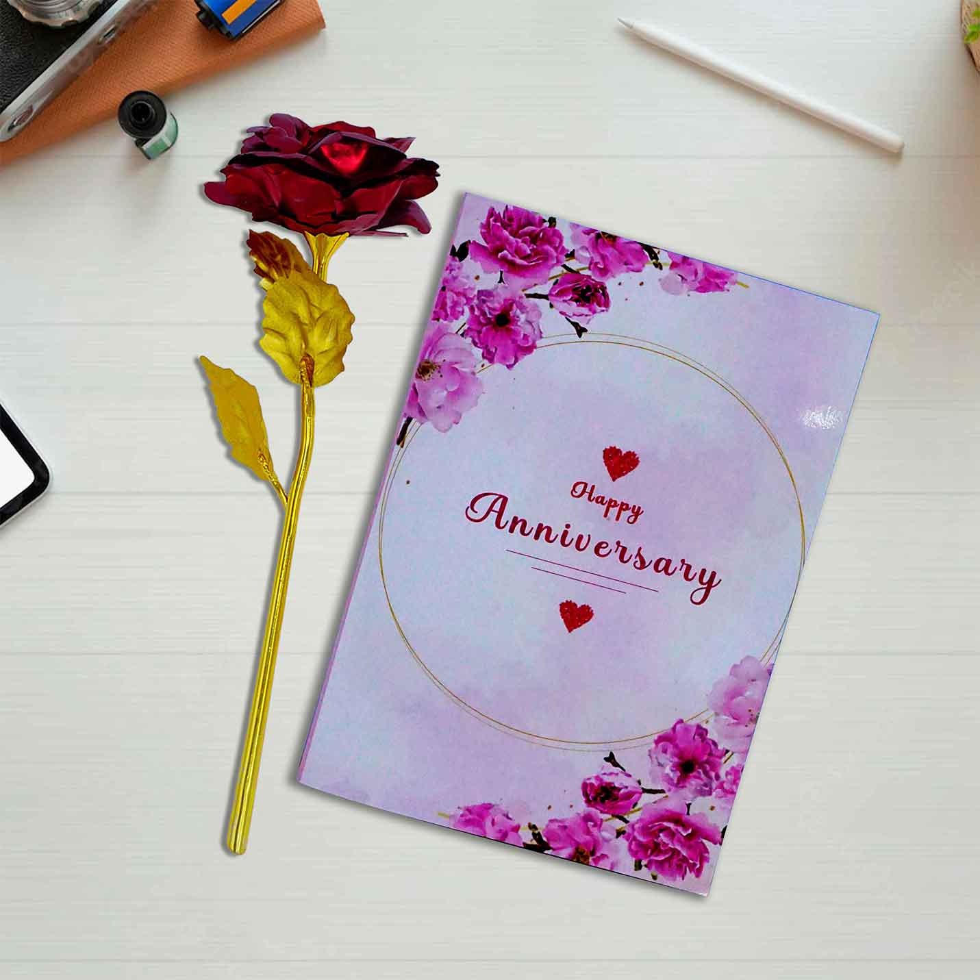 Combo For Card And Rose For Anniversary