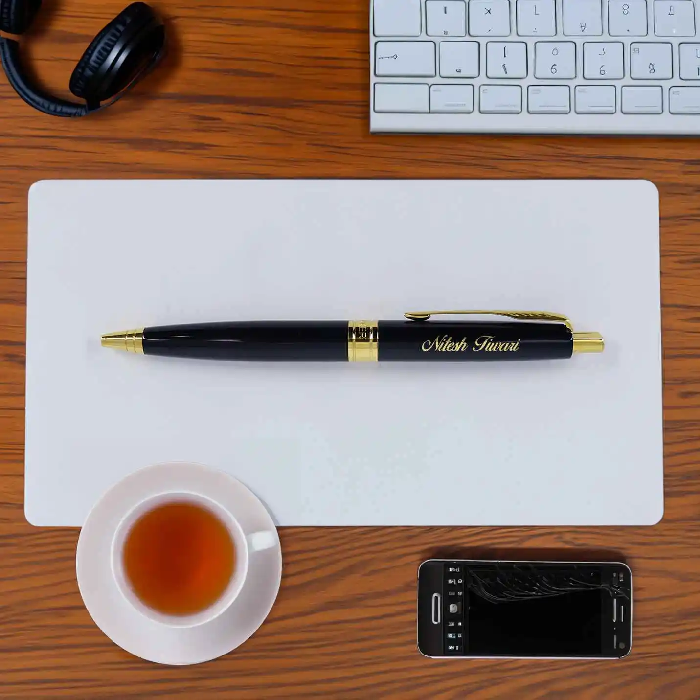 Custom Made Parker Black Gold Roller Ball Pen and Card Holder