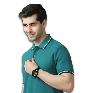 Trendy Mark & Spencers Aqua Green Polo Tipping T-shirts