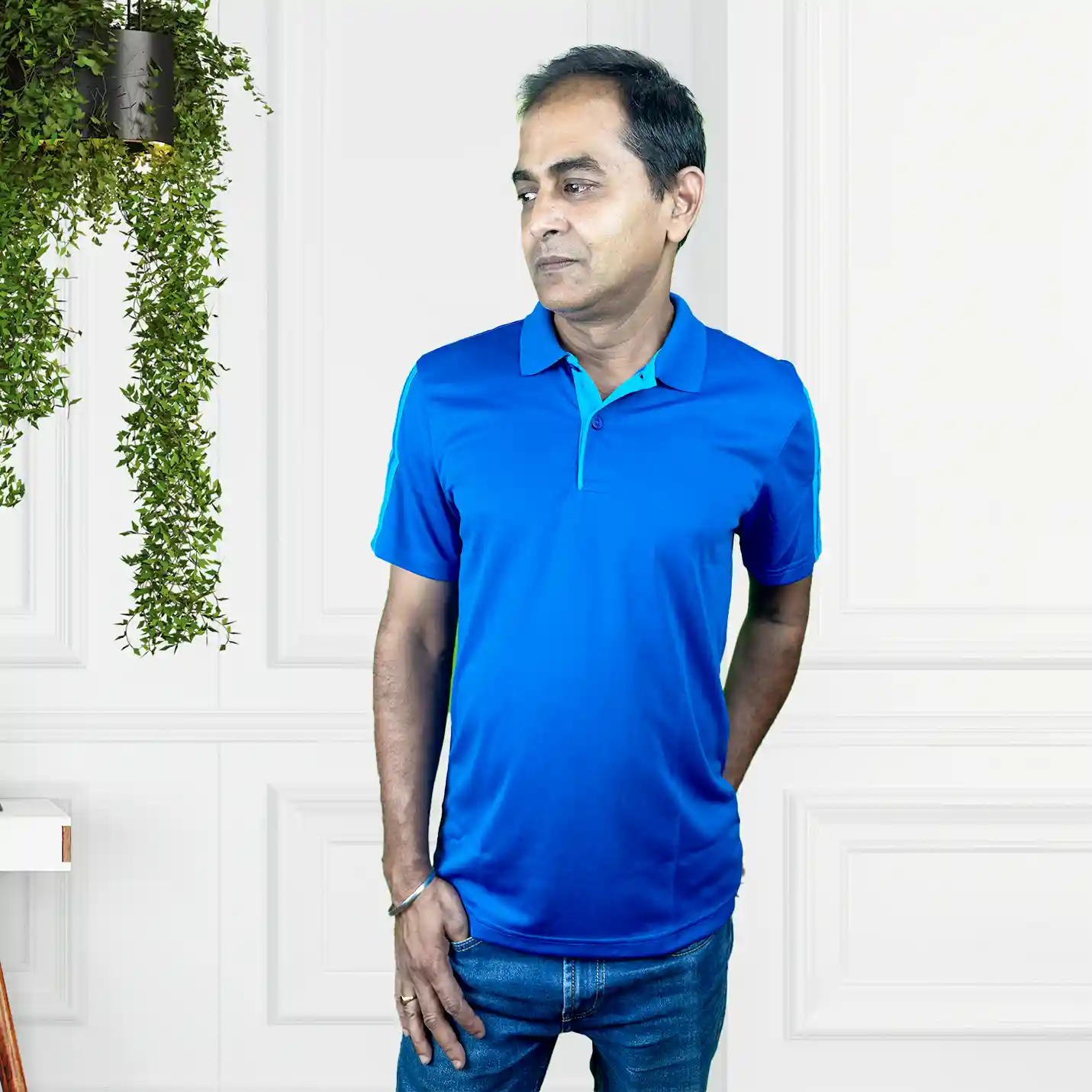 Customised Adidas Blue Gradient Polo T-Shirt for Men