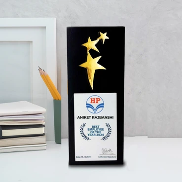 Corporate Royal 3-Star Wooden Recognition Plaque