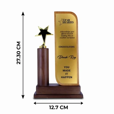 Personalised Wood Trophy with Metal star - Dark Brown Colour(10.75&#039;X 5&#039;)-1