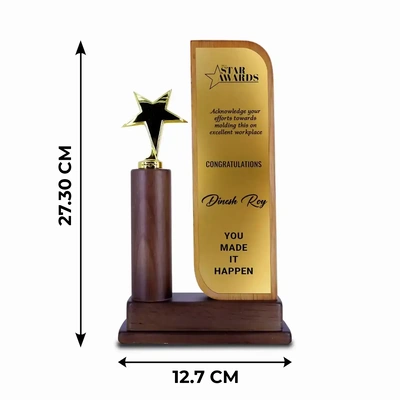 Personalised Wood Trophy with Metal star - Dark Brown Colour(10.75'X 5')-1