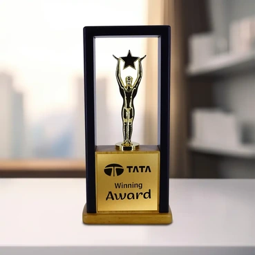 Custom bulit Wood Trophy with Metal Statue - 8 inches X 4.5 inches