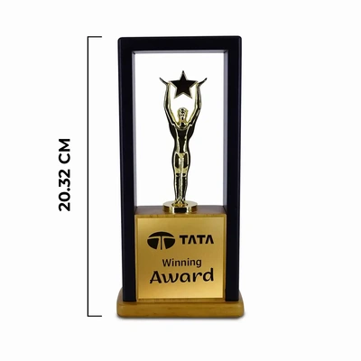 Custom bulit Wood Trophy with Metal Statue - 8 inches X 4.5 inches-1