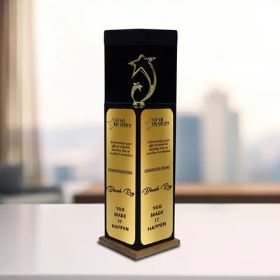 Personalised Black Wood Block Trophy - 12 inches / 11 inches / 10 inches-1