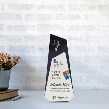 Customized Wood Trophy with Marble finish and Poly Star