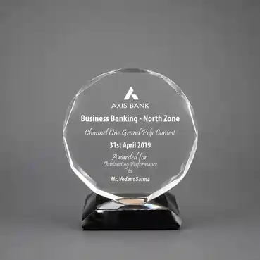 Rounded Crystal Award with Black Base ( Dia : 14cm)