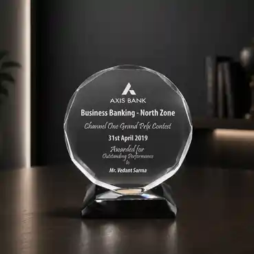 Rounded Crystal Award with Black Base ( Dia : 14cm)