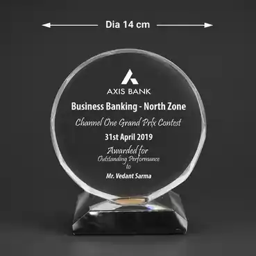 Rounded Crystal Award with Black Base ( Dia : 14cm)