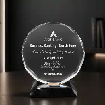 Rounded Crystal Award with Black Base ( Dia : 14cm)