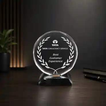 Rounded Crystal Award with Black Base (Dia : 11.5cm)