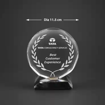 Rounded Crystal Award with Black Base (Dia : 11.5cm)