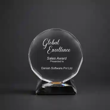 Rounded Crystal Award with Black Base ( Dia : 9.5cm)
