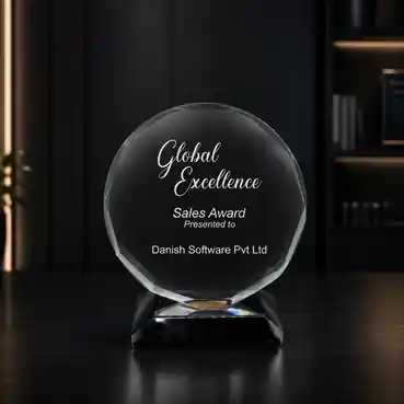 Rounded Crystal Award with Black Base ( Dia : 9.5cm)