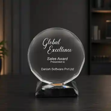 Rounded Crystal Award with Black Base ( Dia : 9.5cm)