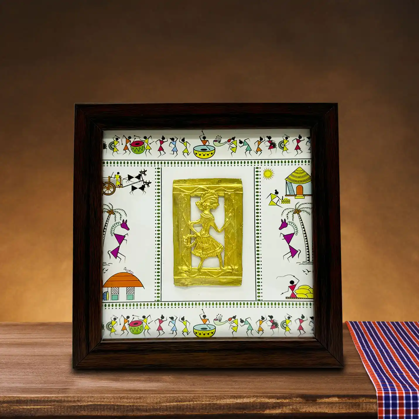 Elegant Tribal Dhokra Art Wooden Frame for Home & Office Décor