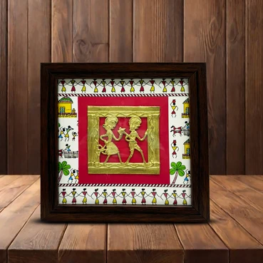 Graceful Tribal Dance Dhokra Art Wooden Frame for Elegant Décor