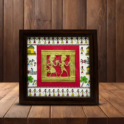 Graceful Tribal Dance Dhokra Art Wooden Frame for Elegant Décor