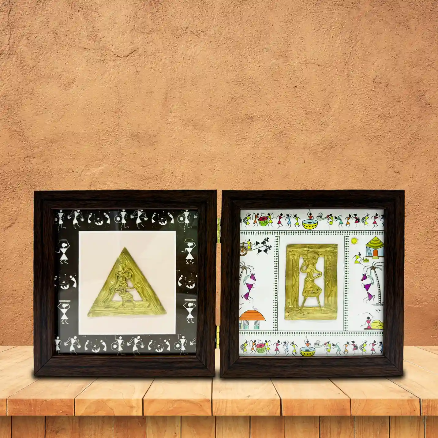 Timeless Twin-Panel Dhokra Art Wooden Décor Frame