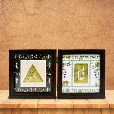 Timeless Twin-Panel Dhokra Art Wooden Décor Frame