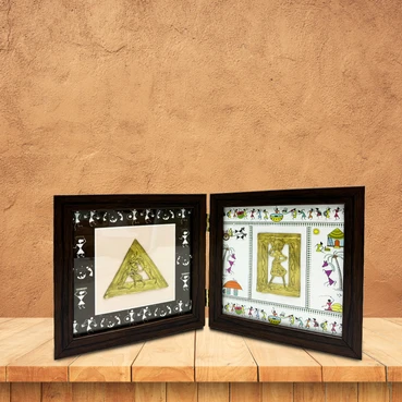 Twin-Panel Dhokra Art Wooden Décor Frame