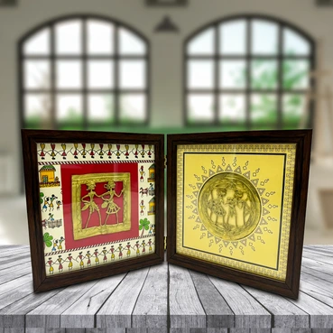 Artisanal Tribal Dhokra Table Décor Wooden Frame Set for Premium Spaces