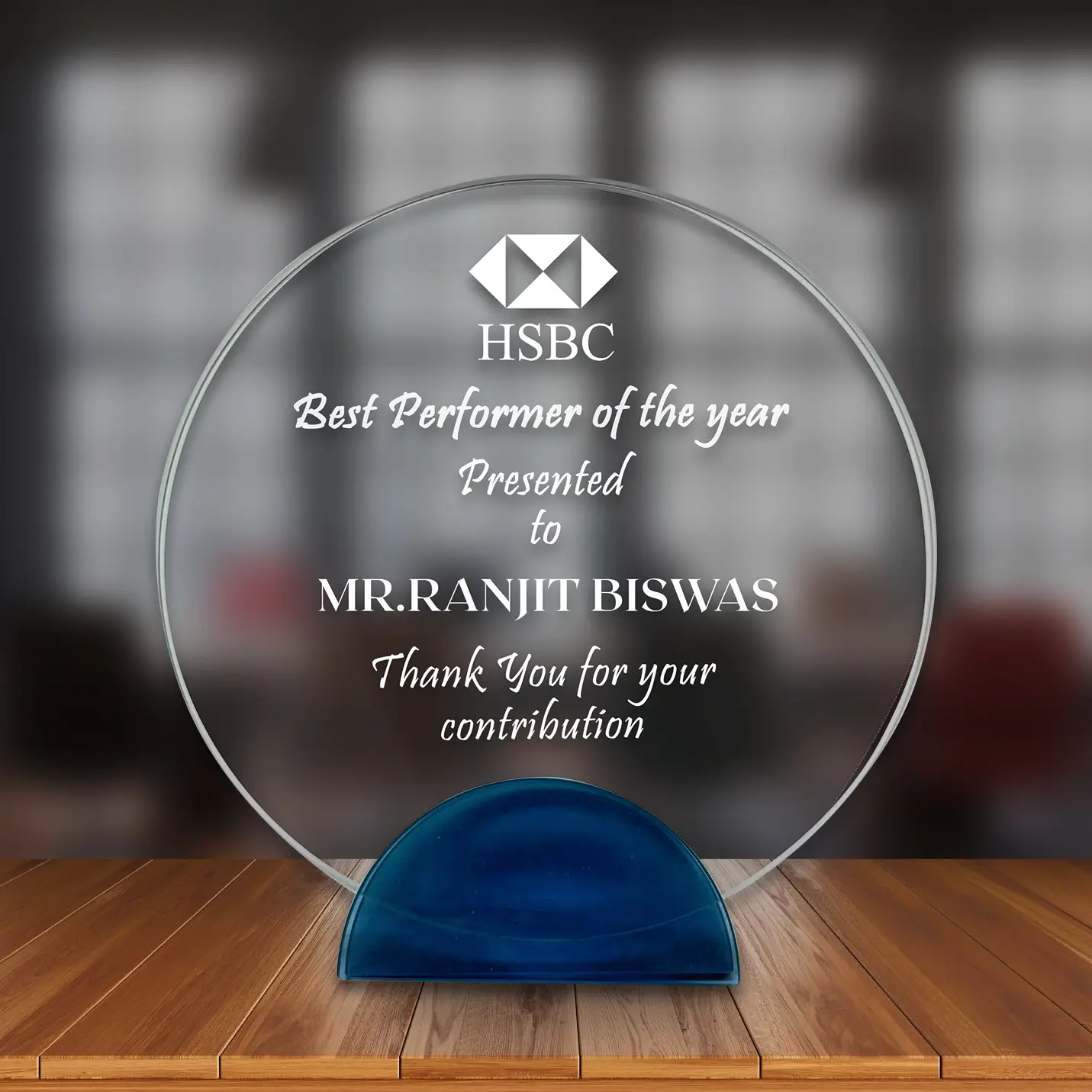 Personalised Crystal Plaque with Sandblasting finish