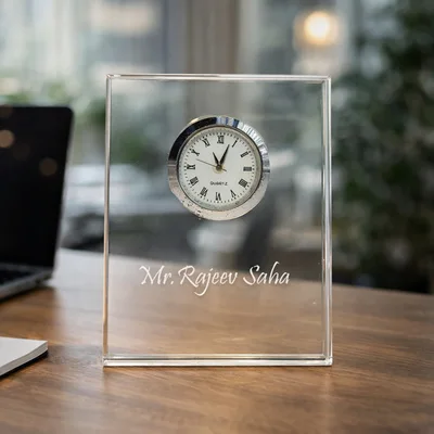 Personalised Premium Crystal Plaque with Clock