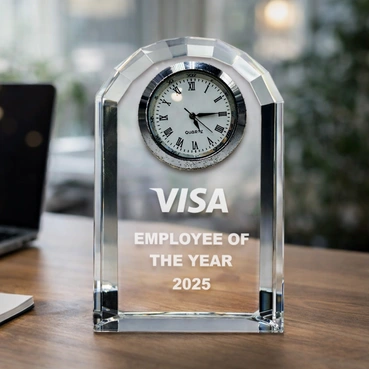 Elegant Customised Corporate Crystal Plaque with Clock