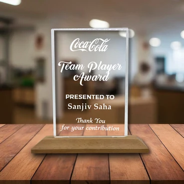 Top-notch Custom-Printed Corporate Crystal Plaque with Wooden Base