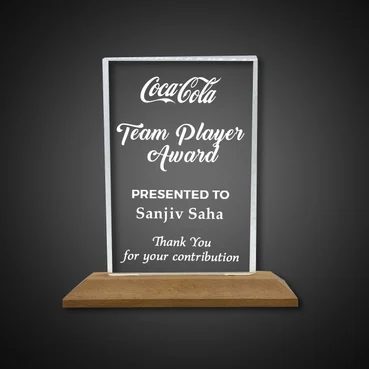 Custom-Printed Corporate Crystal Plaque with Wooden Base
