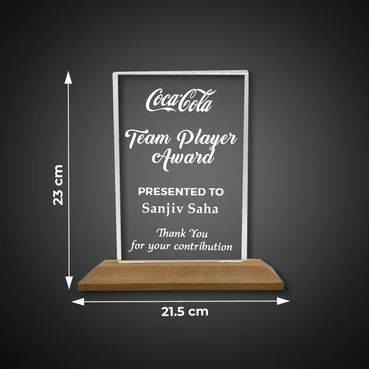 Top-notch Custom-Printed Corporate Crystal Plaque with Wooden Base (23 X 21.5 cm)