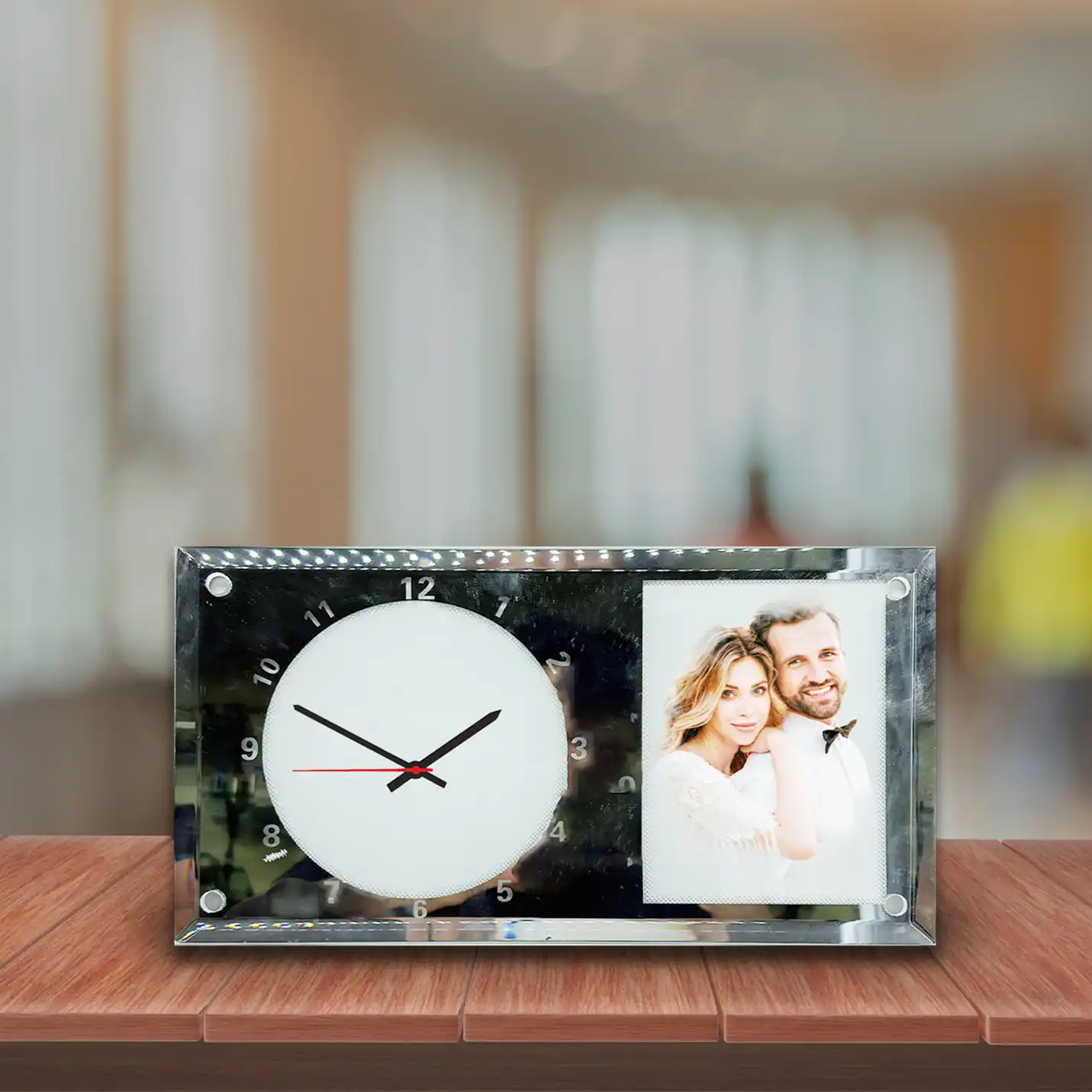Customizable Glass Photo Frame with Clock