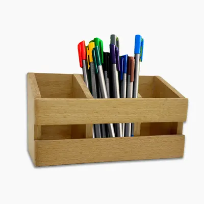 Unique Engraved Wooden Desktop Pen Stand for Office