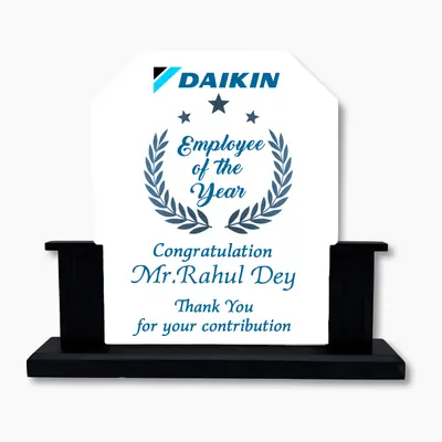 Custom-made tabletop Glass plaque for corporate occasions