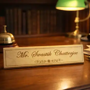 Elegant CO2 Engraved wooden name plate for Office Table