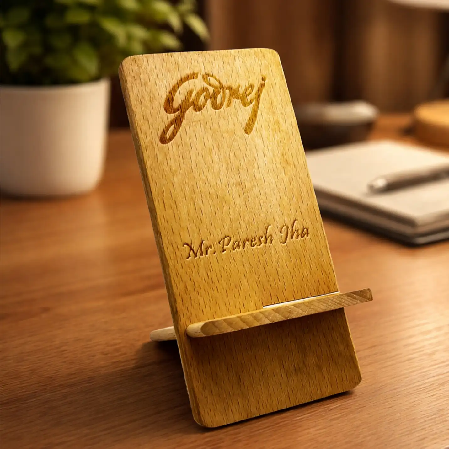 Desktop Wooden Pen Stand With Clock