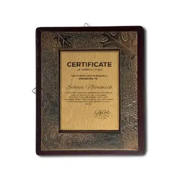 Corporate Premium Wooden Certificate with Unisub Metal Sheet