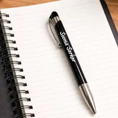 Customised logo and name printed on a steel pen