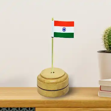 Tabletop flag with wooden base