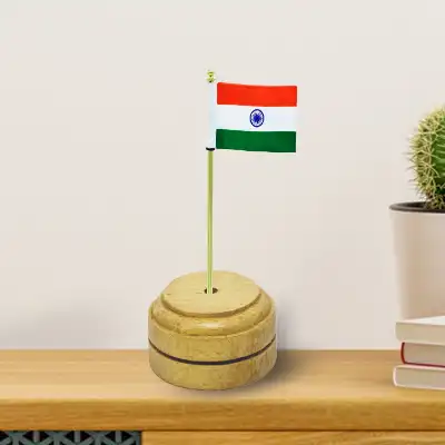 Tabletop flag with wooden base
