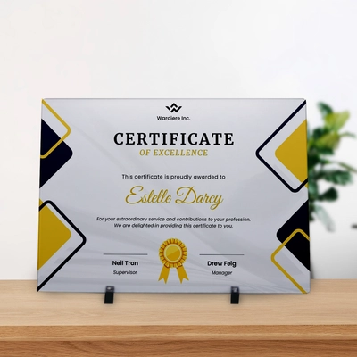 Customized Printed Metal Sheet Glass Plaque Certificate Frame( Size- 11.25x 15.6 Inch)