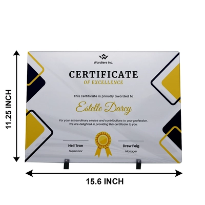 Customized Printed Metal Sheet Glass Plaque Certificate Frame( Size- 11.25x 15.6 Inch)