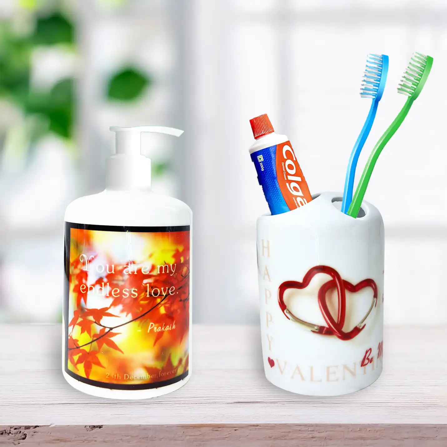 Custom Soap Dispenser and Toothbrush Holder Set