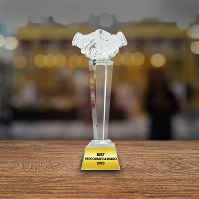 Personalised Crystal Trophy With Sublimation Metal Print