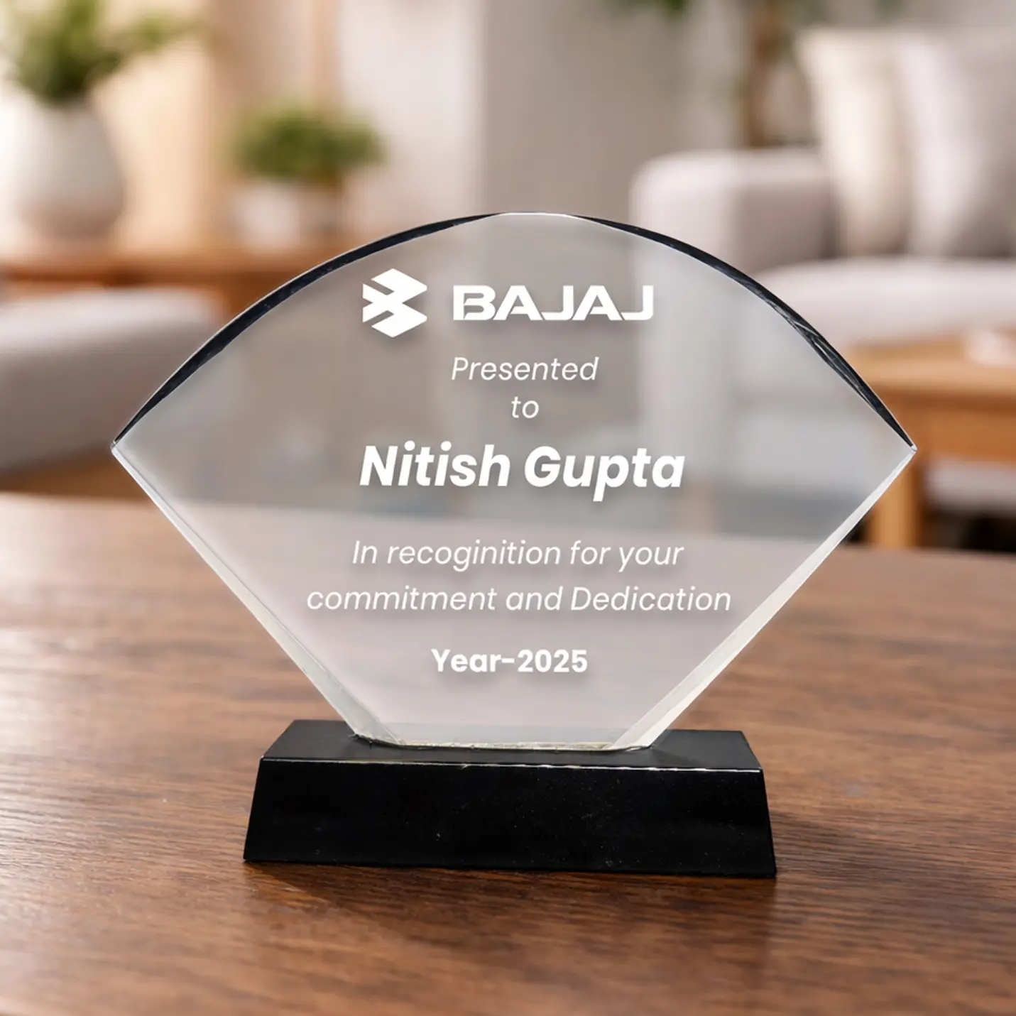 Personalised 3D Crystal Award with Sandblasted Detailing