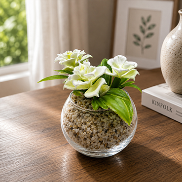 Artificial Colorful Flower Plant in Glass Pot for Home &amp; Office Decor