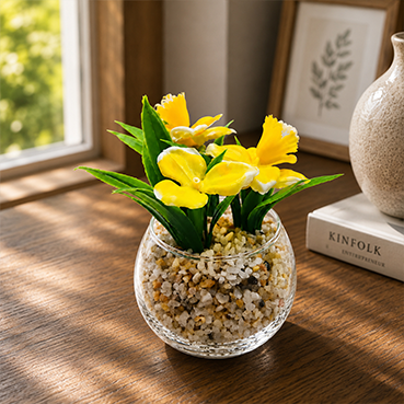 Artificial Colorful Flower Plant in Glass Pot for Home &amp; Office Decor